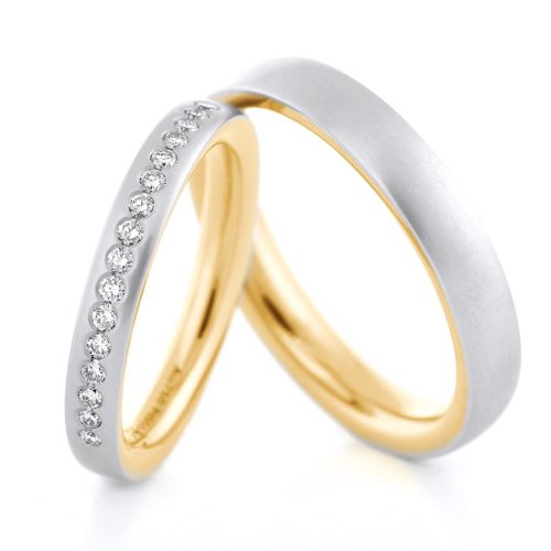Bicolor Trapez Trauringe mit Brillanten
