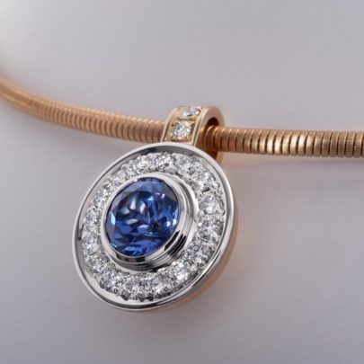 Goldcollier mit Tansanit und Brillanten vom Juwelier in Köln
