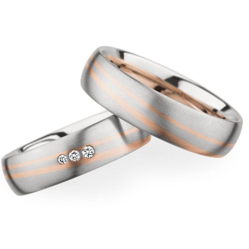 Trauringe Palladium Rotgold 3 Brillanten