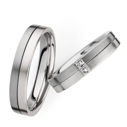 Trauringe Weißgold Platin 2 Diamanten