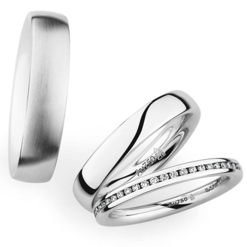 Trauringe Weißgold Triset 24 Diamanten