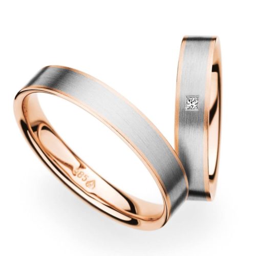 Zweifarbige Trauringe mit Diamant