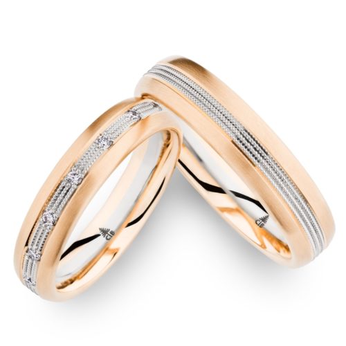 Bicolor Trauringe mit Millgriff und Brillanten