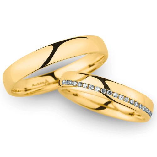Gelbgold Trauringe mit Brillantkranz