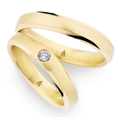 Gelbgoldtrauringe mit Brillant und Wechselfinish