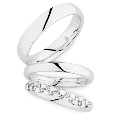 Ehering Tri-Set in Weißgold von Juwelier Mommen am Neumarkt in Köln.