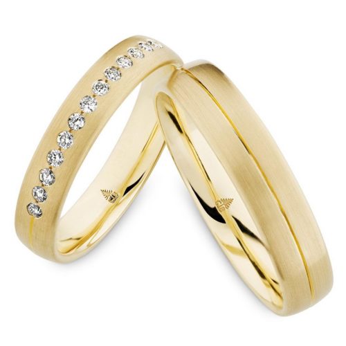 Gelbgold Trauringe mit Fuge und Brillanten